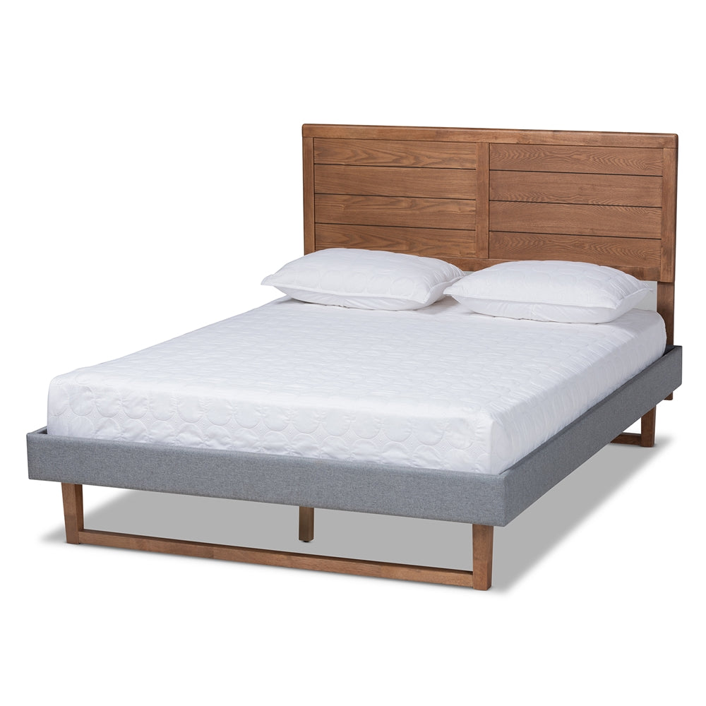 Gabriela Dark Grey Fabric and Ash Walnut Brown Finished Queen Size Bed