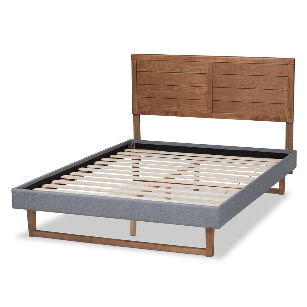 Gabriela Dark Grey Fabric and Ash Walnut Brown Finished Queen Size Bed