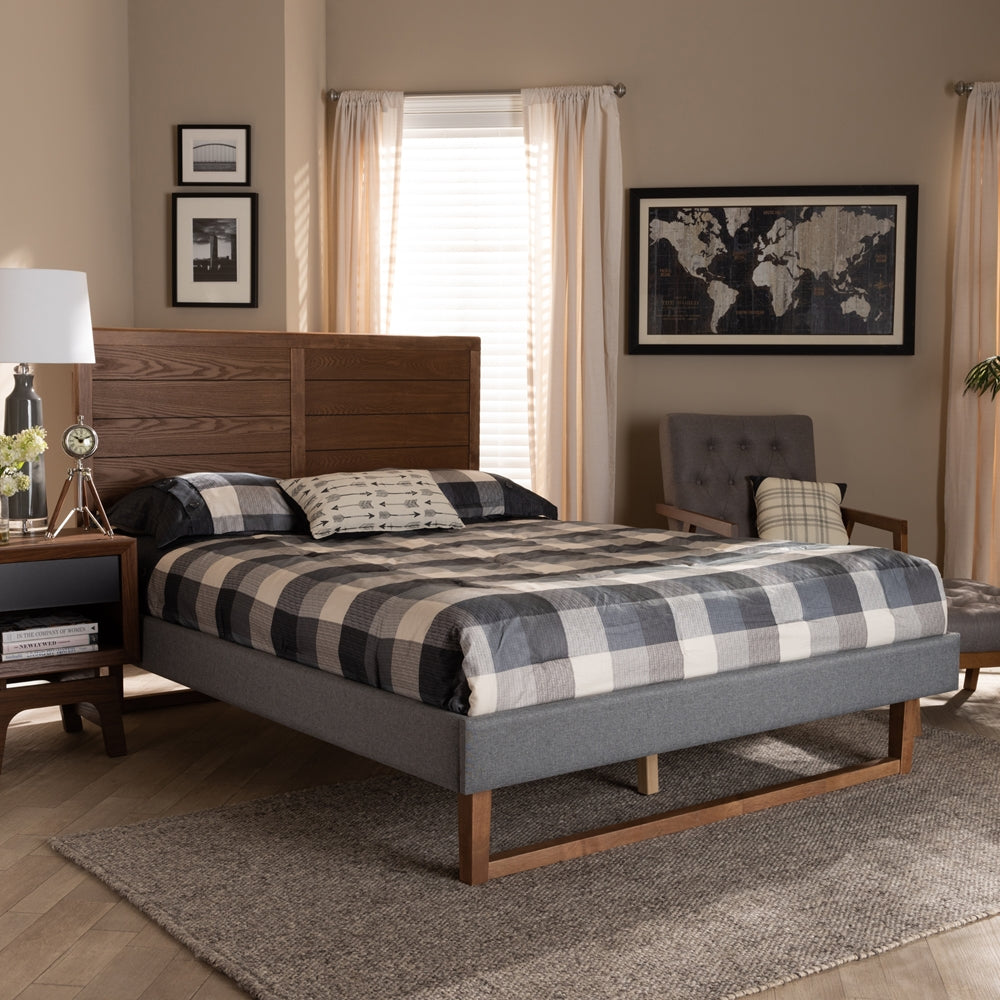 Gabriela Dark Grey Fabric and Ash Walnut Brown Finish Wood Full Size Bed