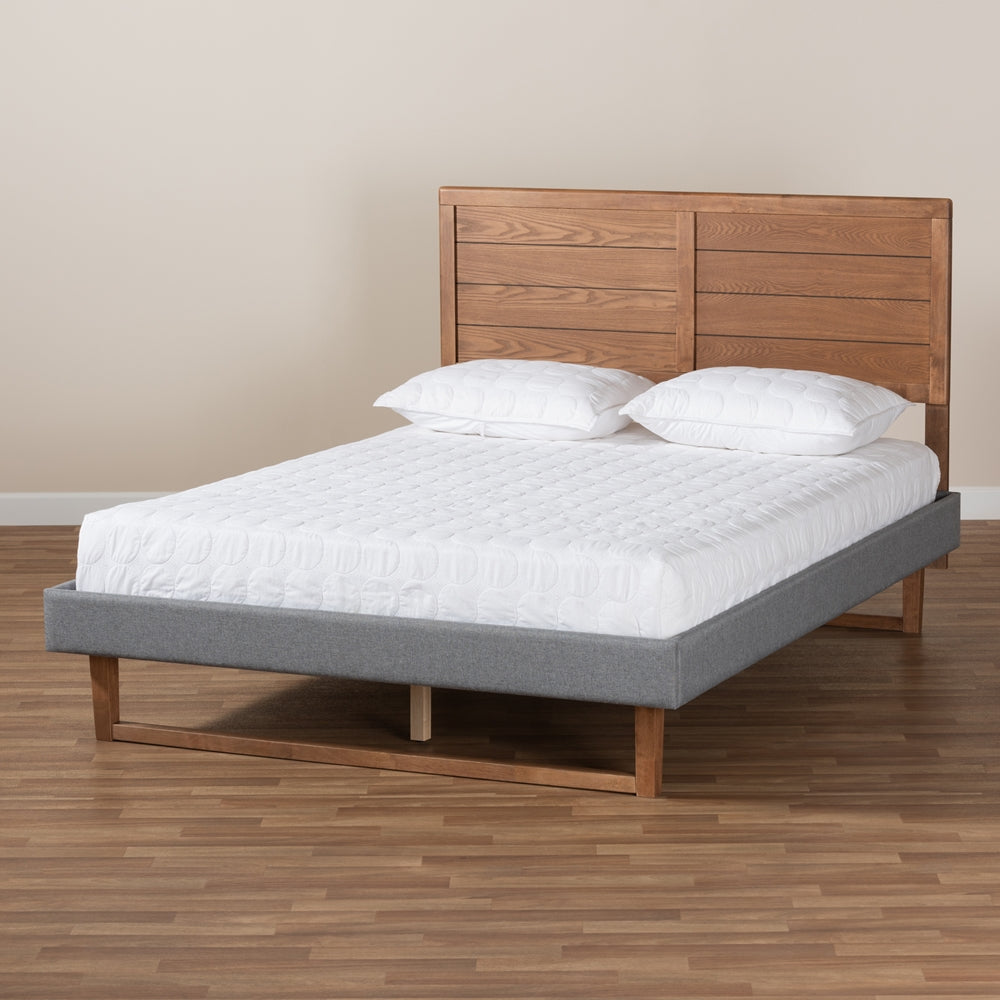 Gabriela Dark Grey Fabric and Ash Walnut Brown Finished Queen Size Bed