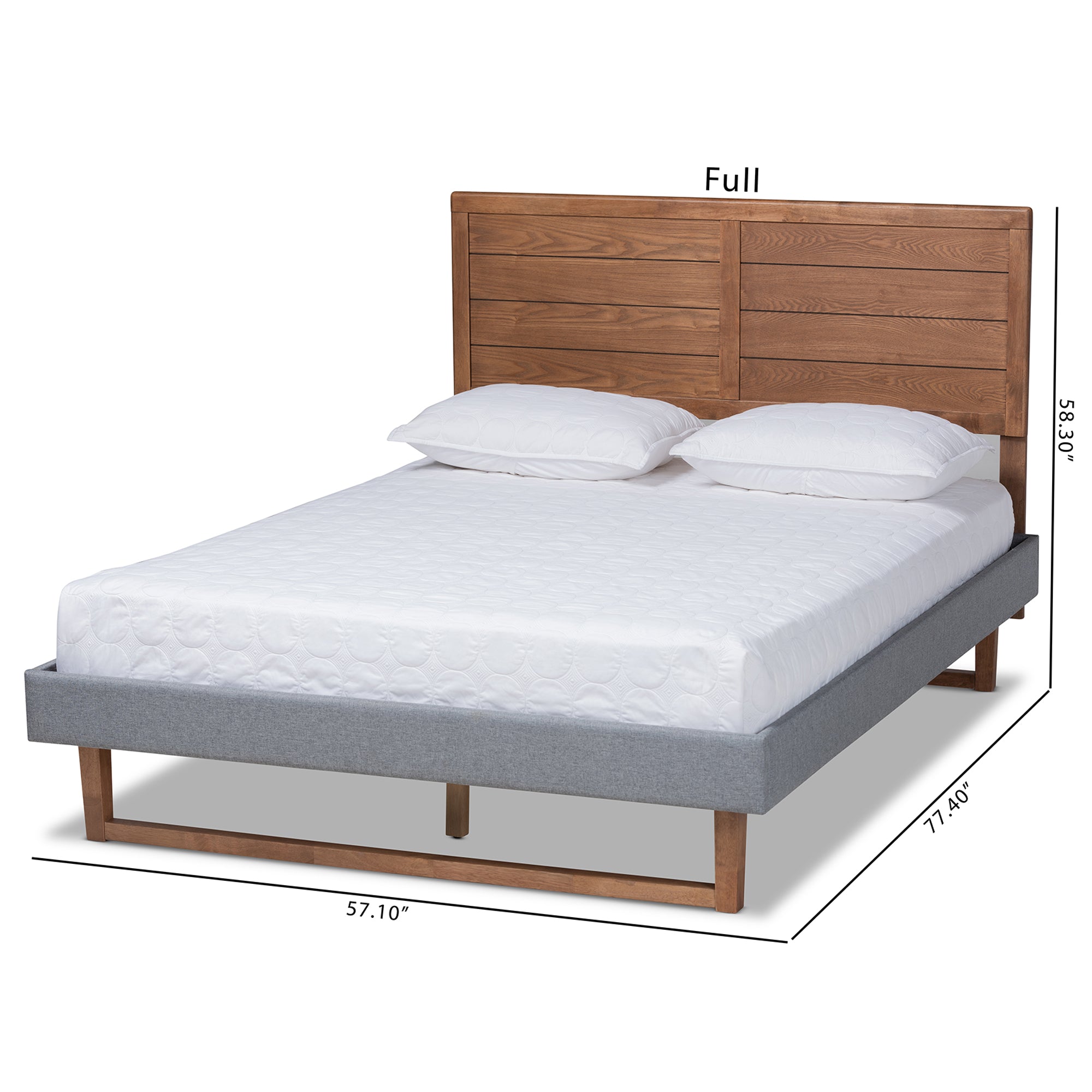 Gabriela Dark Grey Fabric and Ash Walnut Brown Finished Queen Size Bed