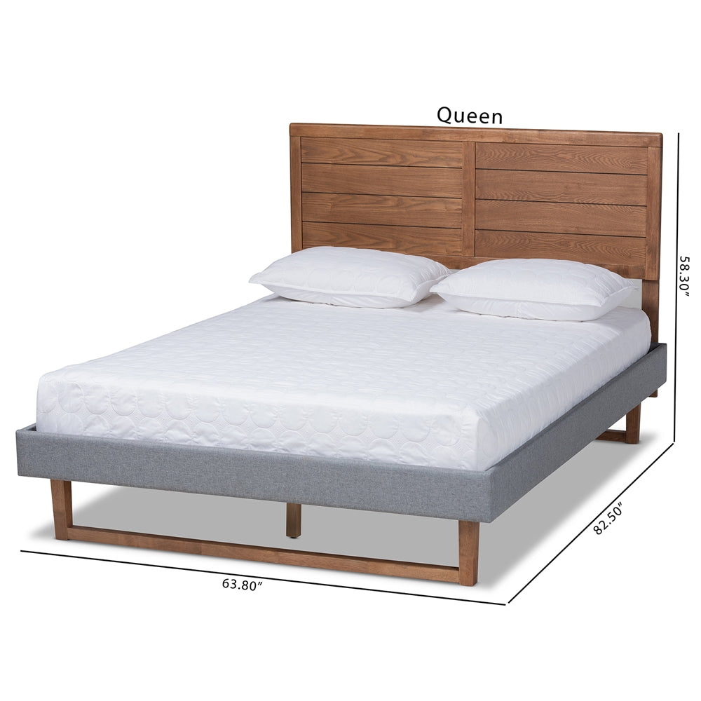 Gabriela Dark Grey Fabric and Ash Walnut Brown Finished Queen Size Bed