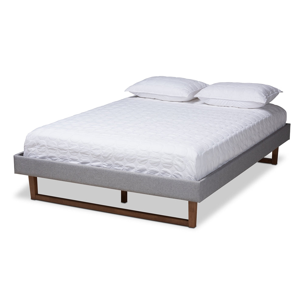 Liliya Full Size Bed Mid-Century, Dark Grey Fabric & Walnut Finish