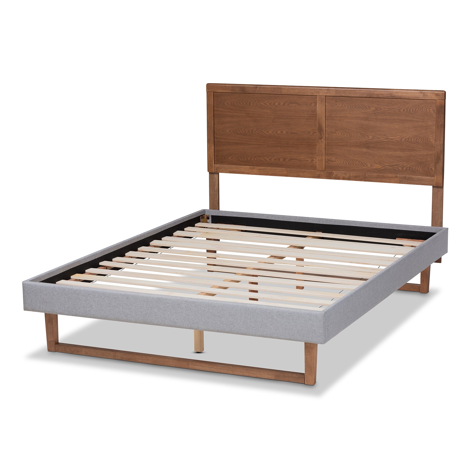 Eloise Light Grey Fabric and Ash Walnut Brown Finished Wood Full Size Bed