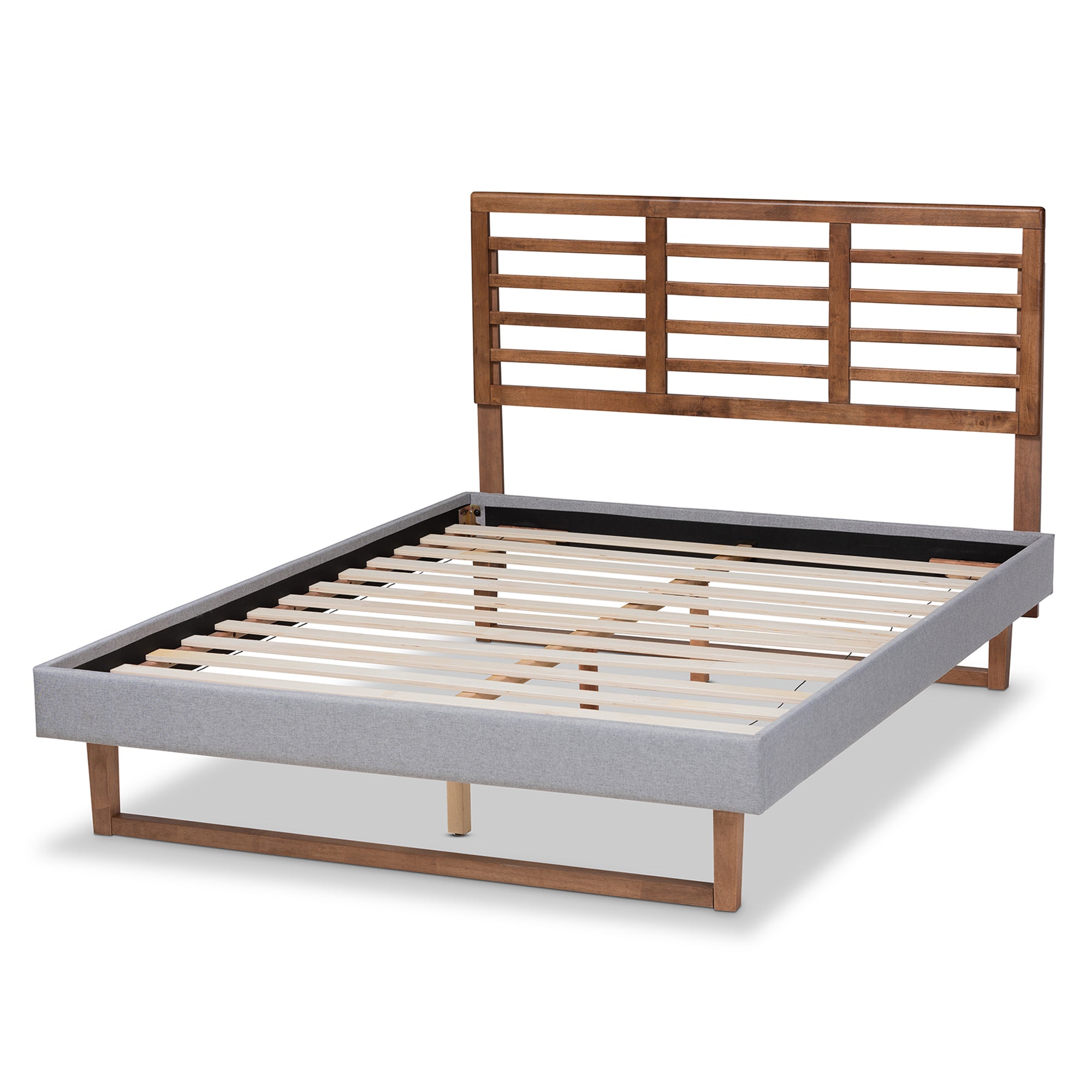 Luciana Light Grey Fabric and Ash Walnut Brown Finished Wood Full Size Bed