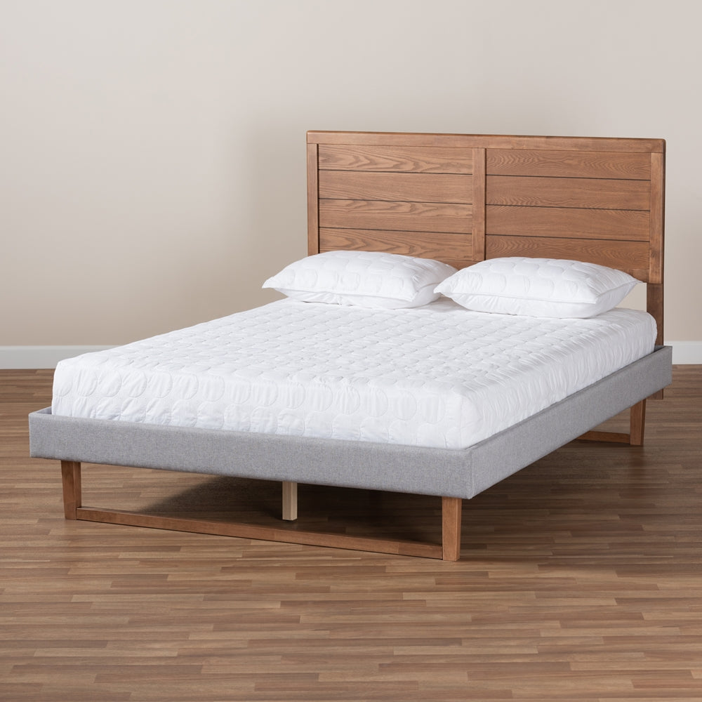 Claudia Light Grey Fabric And Walnut Brown Finished Wood Full Size Bed