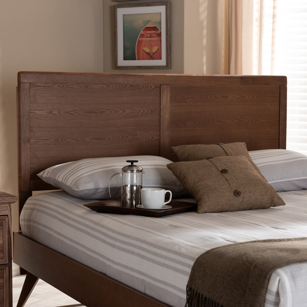 Raya Mid-Century Modern Walnut Brown Finished Wood Queen Size Headboard