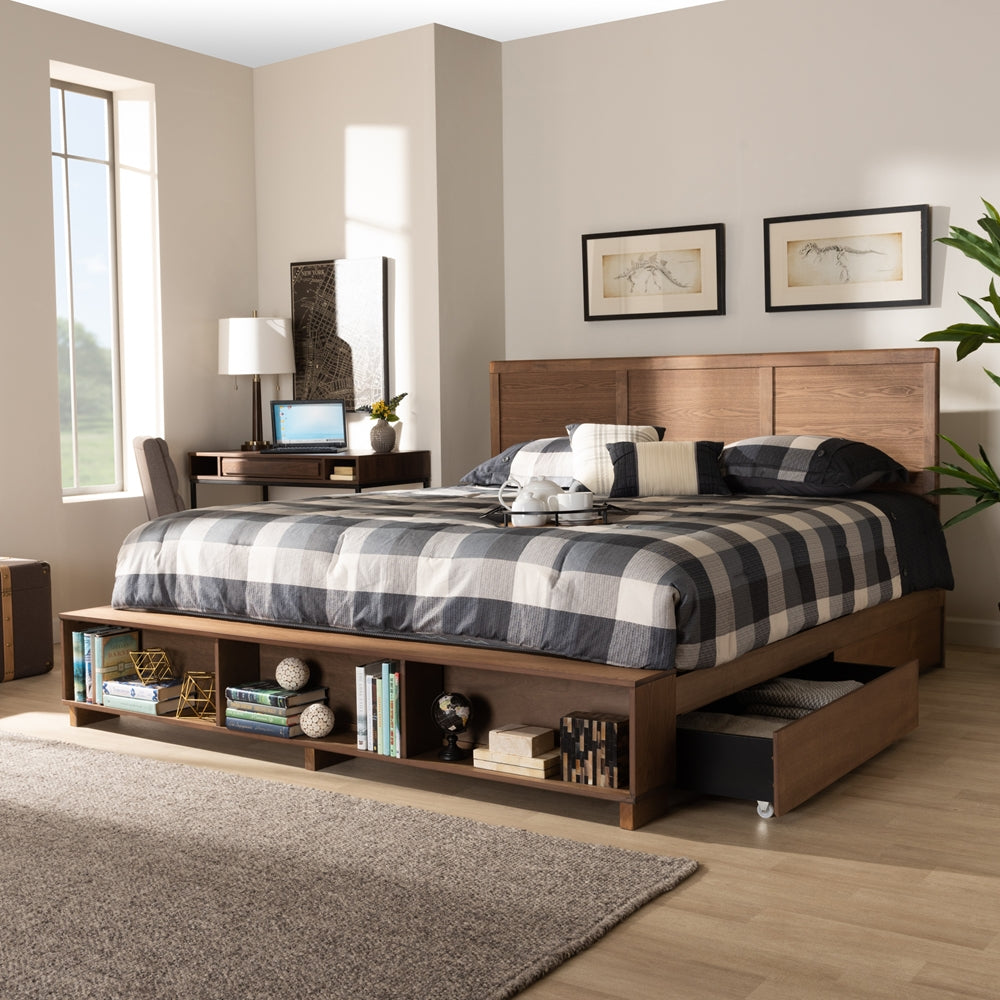 Tamsin King Bed Modern Ash Walnut 4-Drawer Storage with Shelves