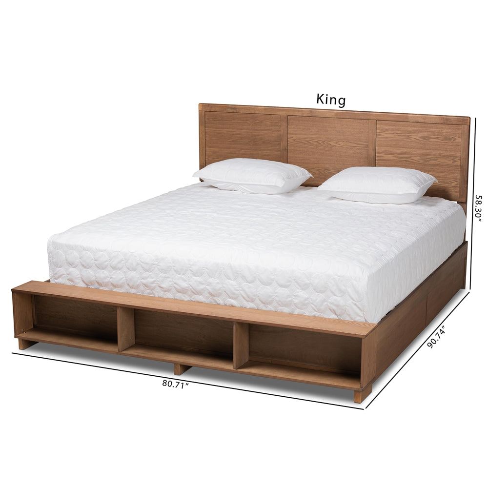 Tamsin King Bed Modern Ash Walnut 4-Drawer Storage with Shelves