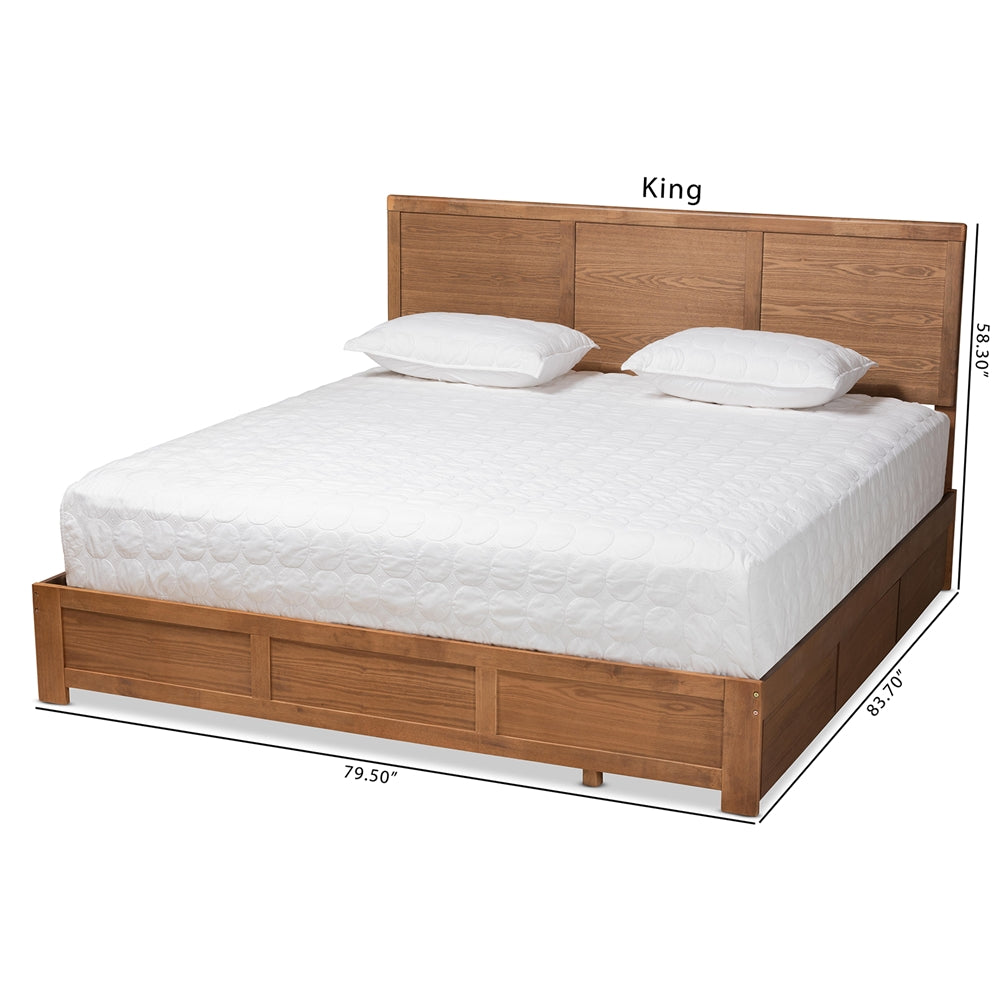 Aras Ash Walnut Brown Finished Wood King Size 3-Drawer Platform Storage Bed