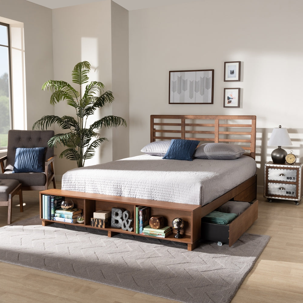 Milana Modern Ash Walnut 4-Drawer King Size Storage Platform Bed