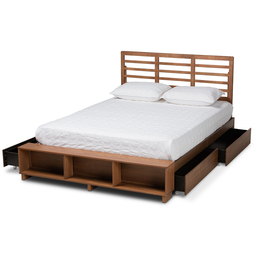 Milana Modern Ash Walnut 4-Drawer Queen Size Storage Platform Bed