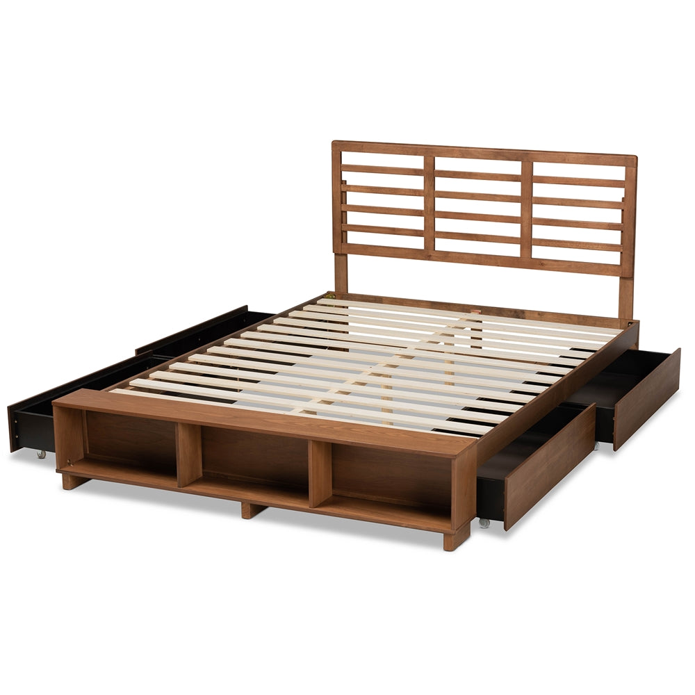 Milana Modern Ash Walnut 4-Drawer Queen Size Storage Platform Bed