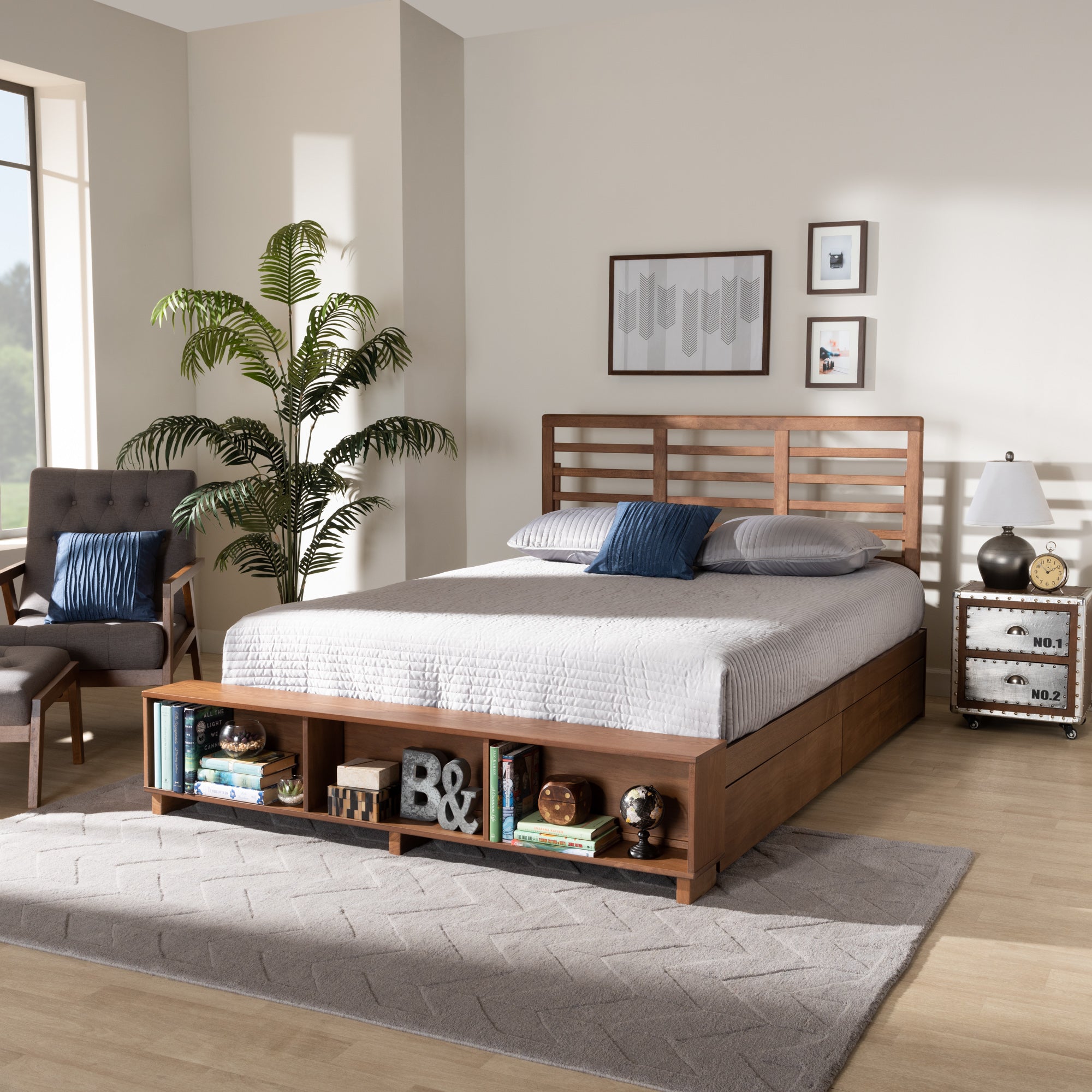 Milana Modern Ash Walnut 4-Drawer King Size Storage Platform Bed
