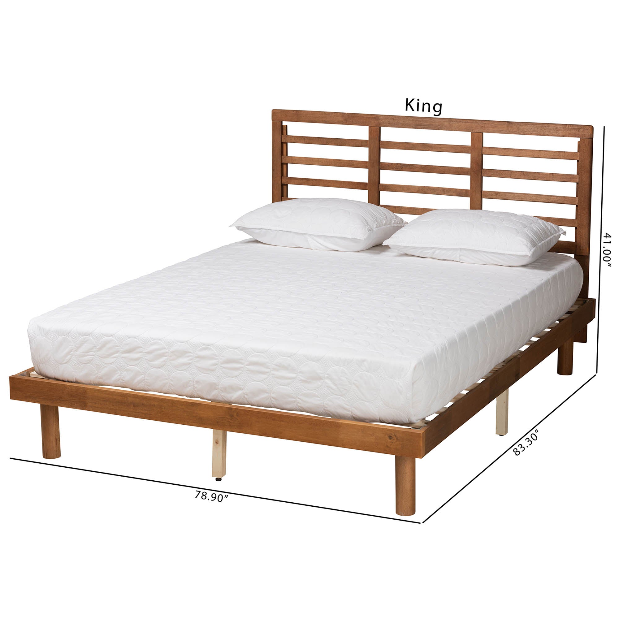 Lucine Mid-Century Modern Ash Walnut Finished Wood King Size Platform Bed