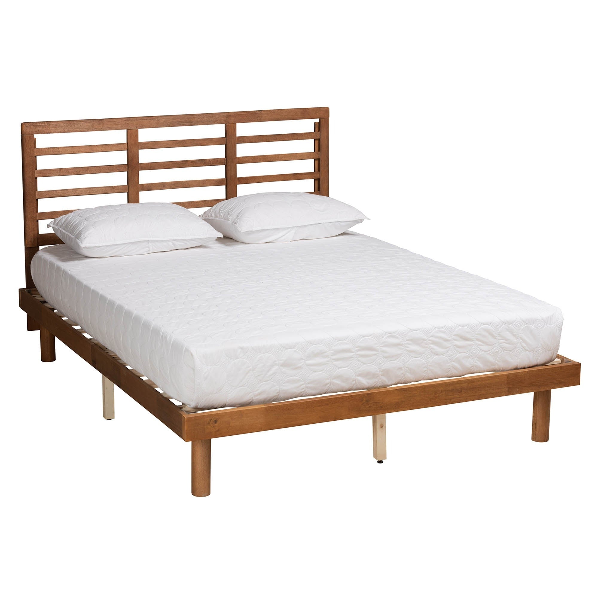 Lucine Mid-Century Modern Ash Walnut Finished Wood Queen Size Platform Bed