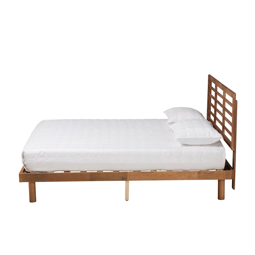 Lucine Mid-Century Modern Ash Walnut Finished Wood Queen Size Platform Bed