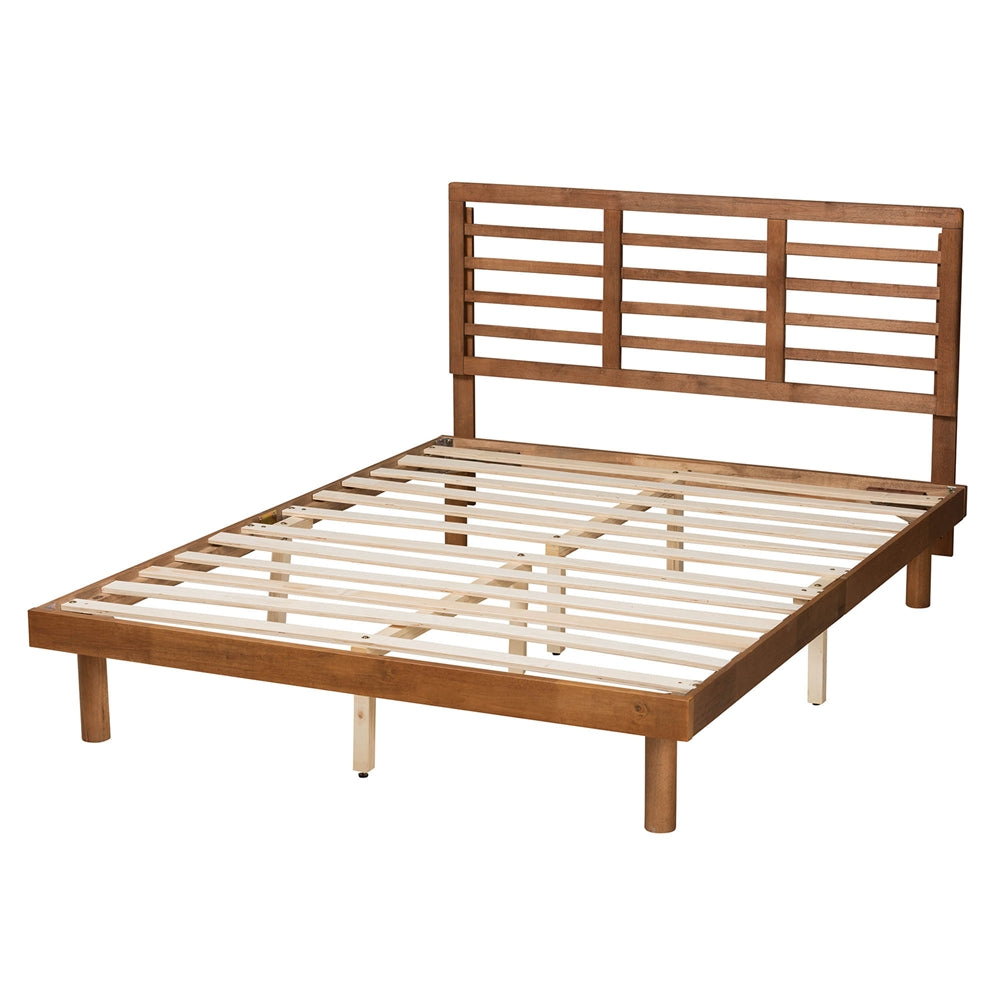 Lucine Mid-Century Modern Ash Walnut Finished Wood Full Size Platform Bed