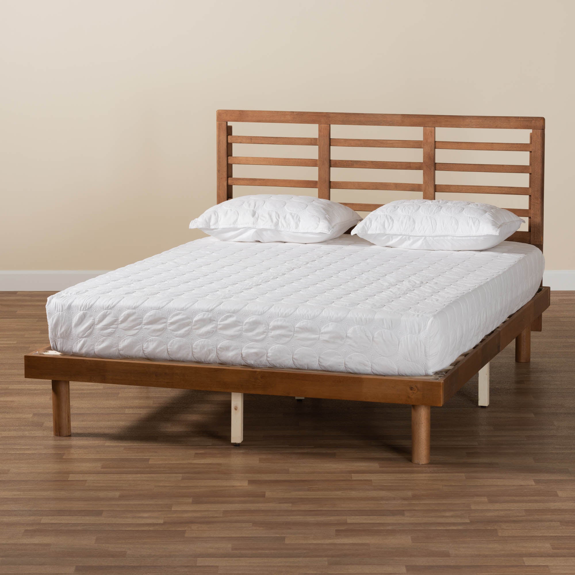 Lucine Mid-Century Modern Ash Walnut Finished Wood Full Size Platform Bed