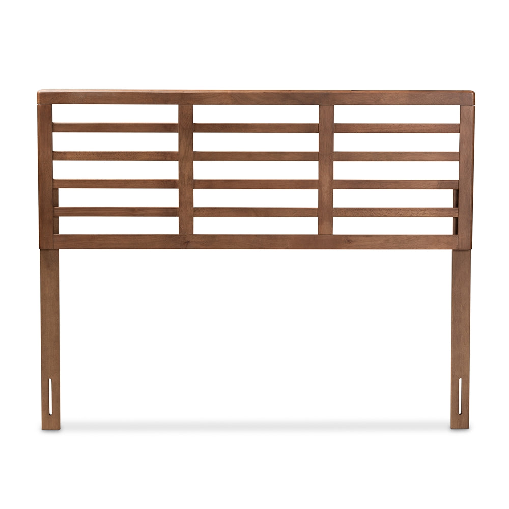 Salome Mid-Century Modern Walnut Brown Finished Wood King Size Open Slat Headboard