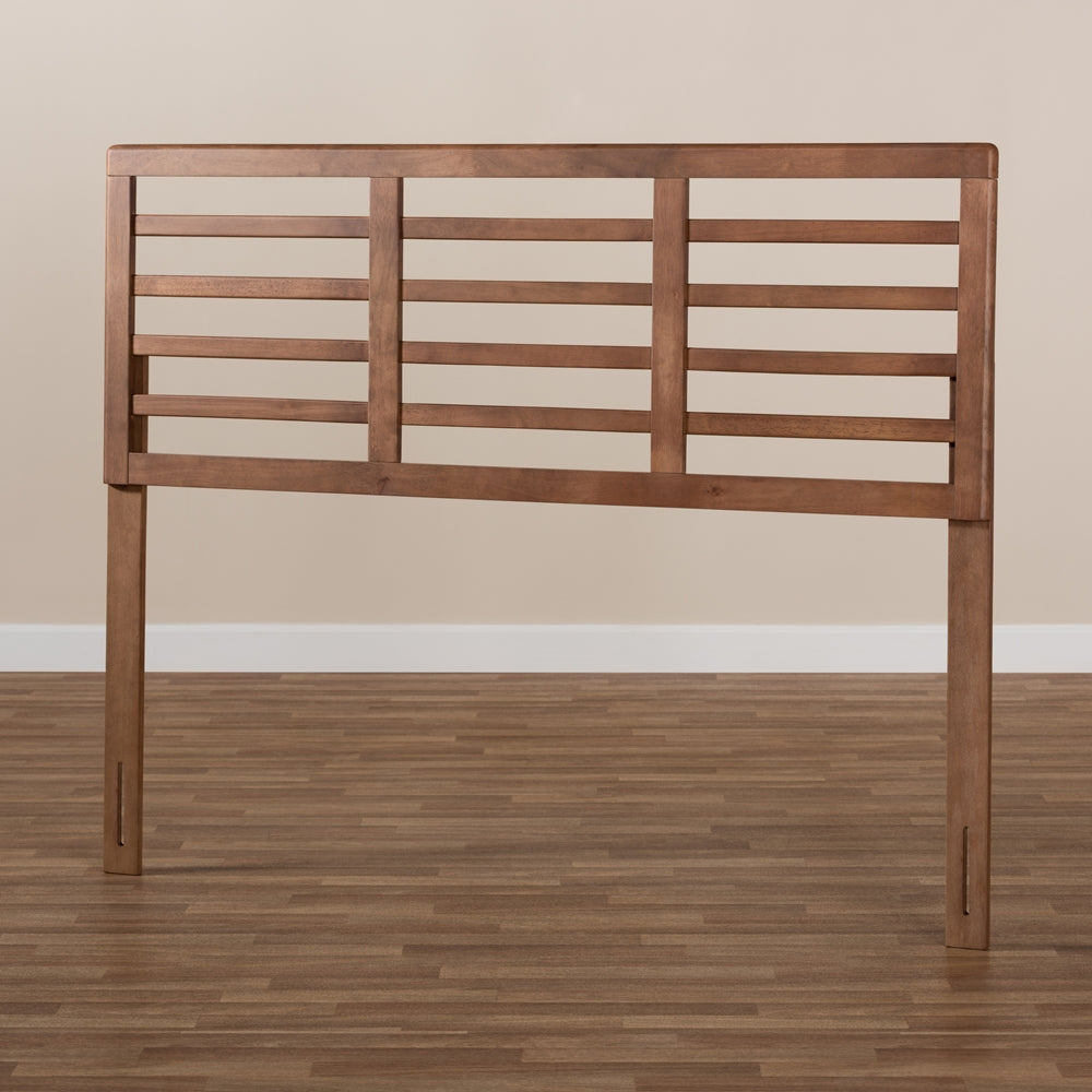 Salome Mid-Century Modern Walnut Brown Finished Wood King Size Open Slat Headboard