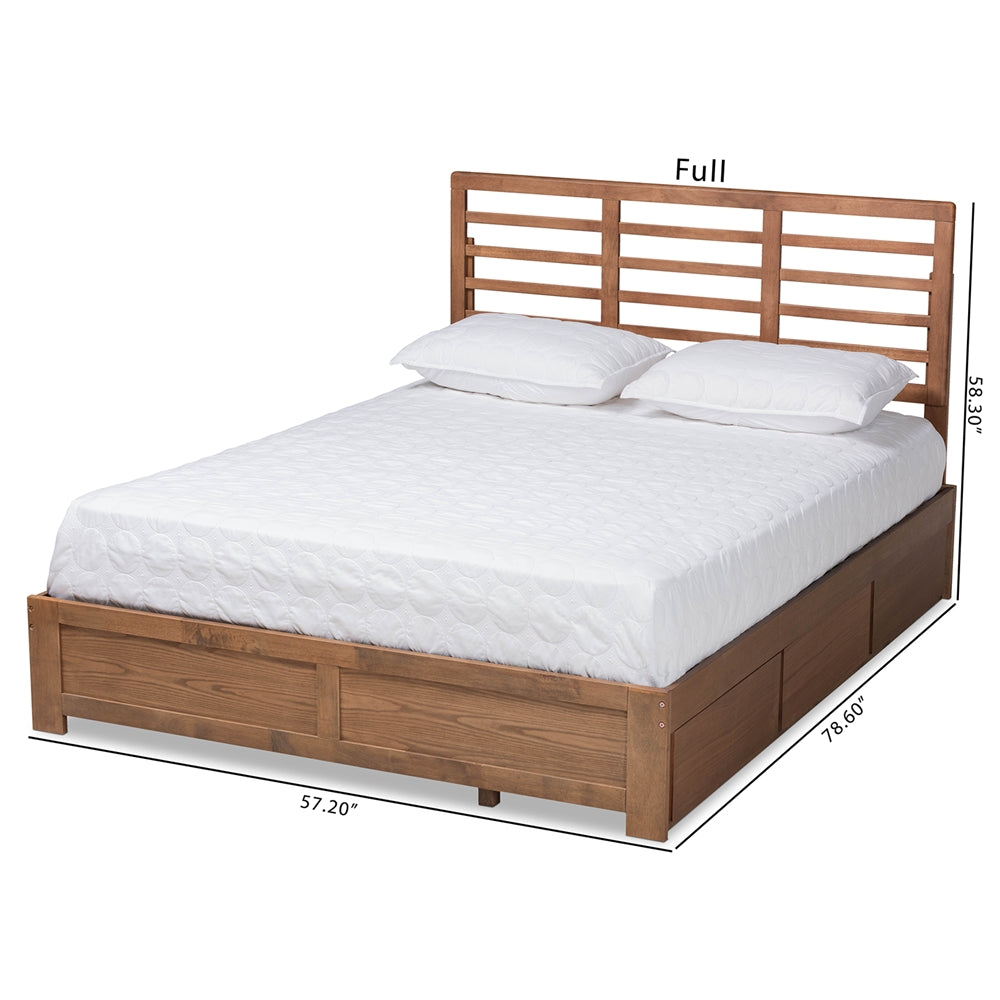 Piera Modern Design Ash Walnut Finish Full Size Bed 3-Drawer Storage Bed