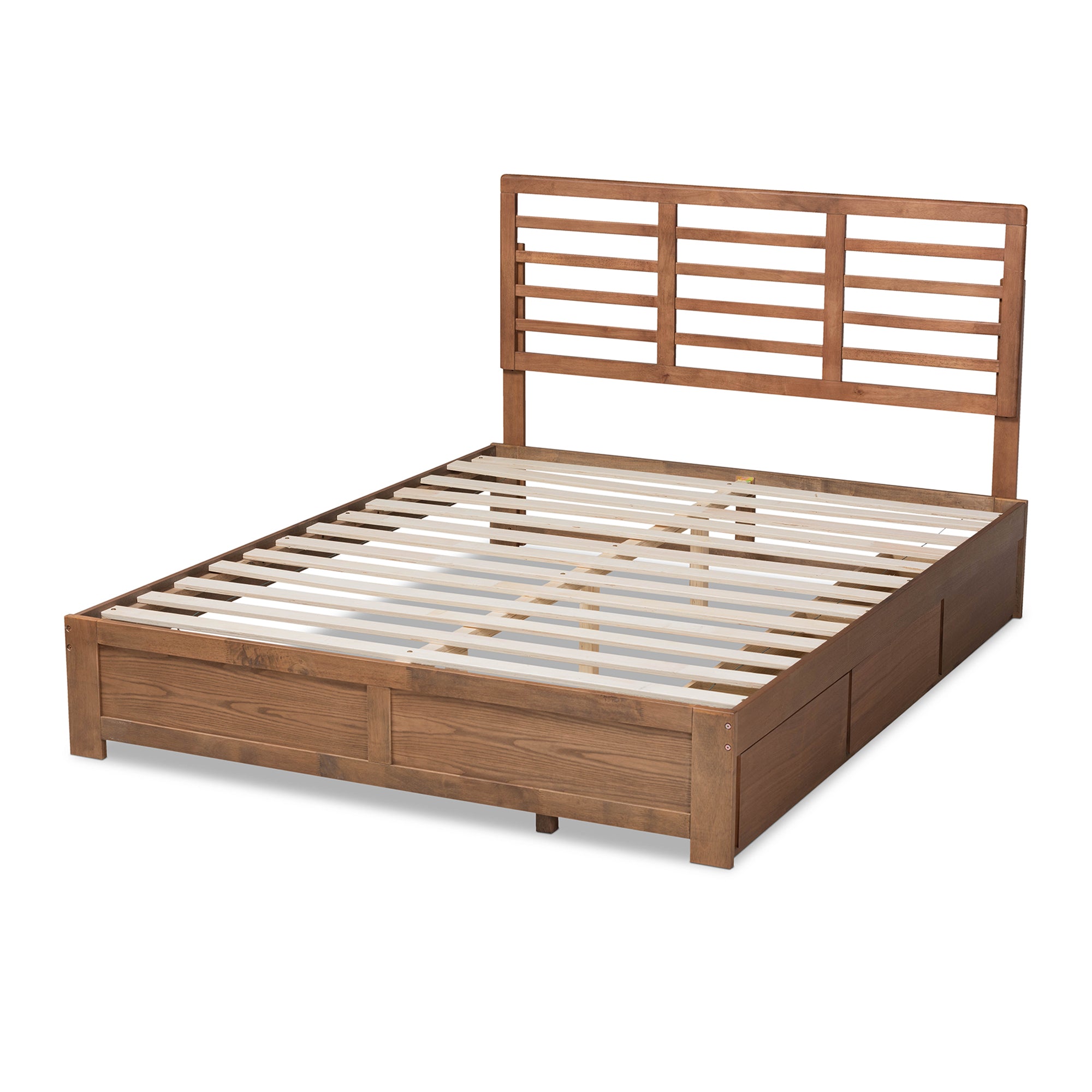 Piera Ash Walnut Brown Finished Wood King Size 3-Drawer Platform Storage Bed