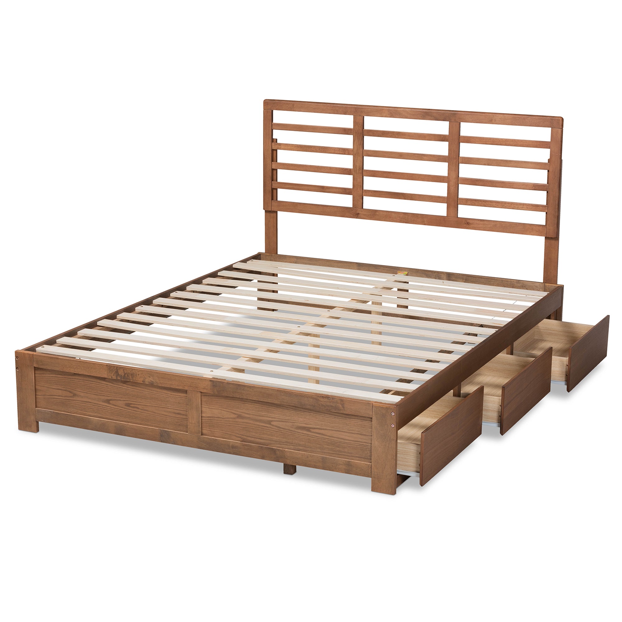 Piera Ash Walnut Brown Finished Wood King Size 3-Drawer Platform Storage Bed