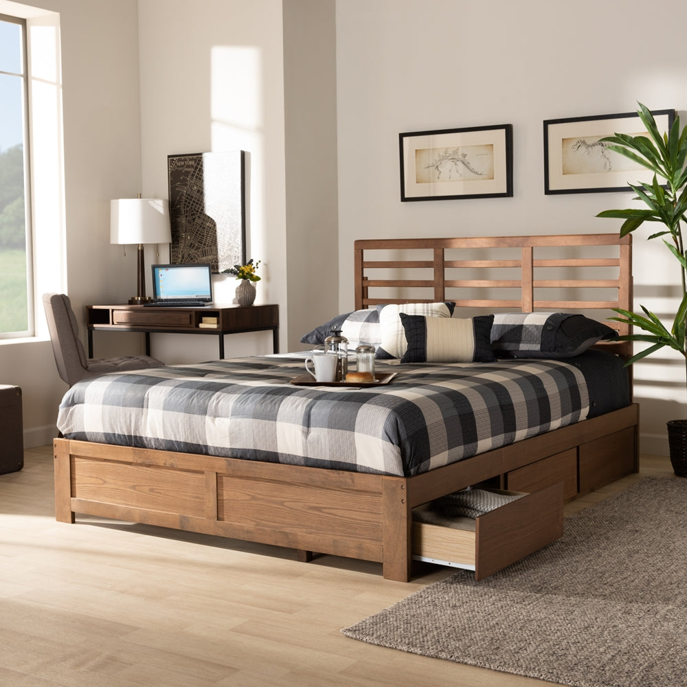 Piera Ash Walnut Brown Finished Wood King Size 3-Drawer Platform Storage Bed