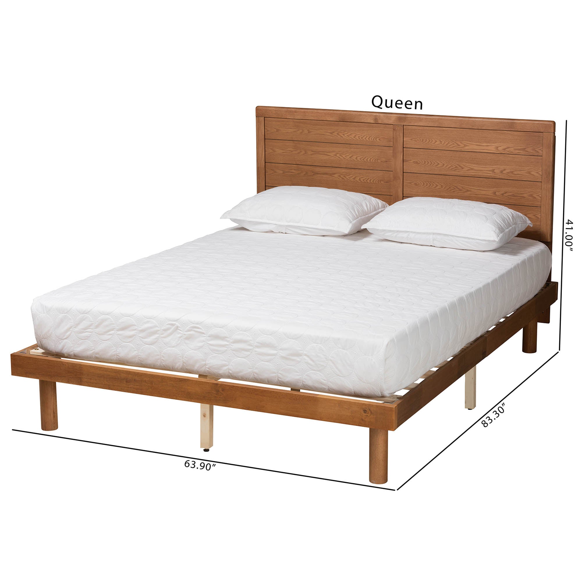 Daina Mid-Century Modern Ash Walnut Finished Wood Queen Size Platform Bed