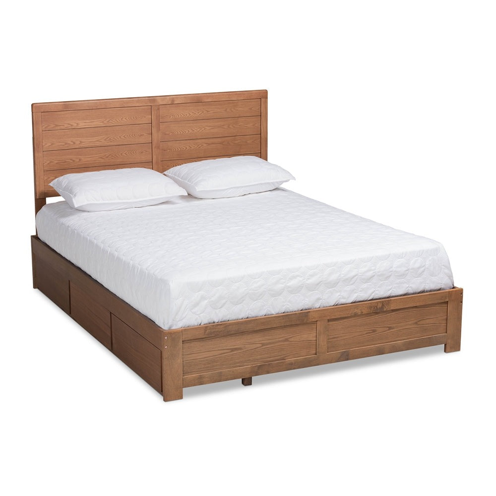 Lisa Modern Design Queen Size Ash Walnut Wood 3-Drawer Storage Bed