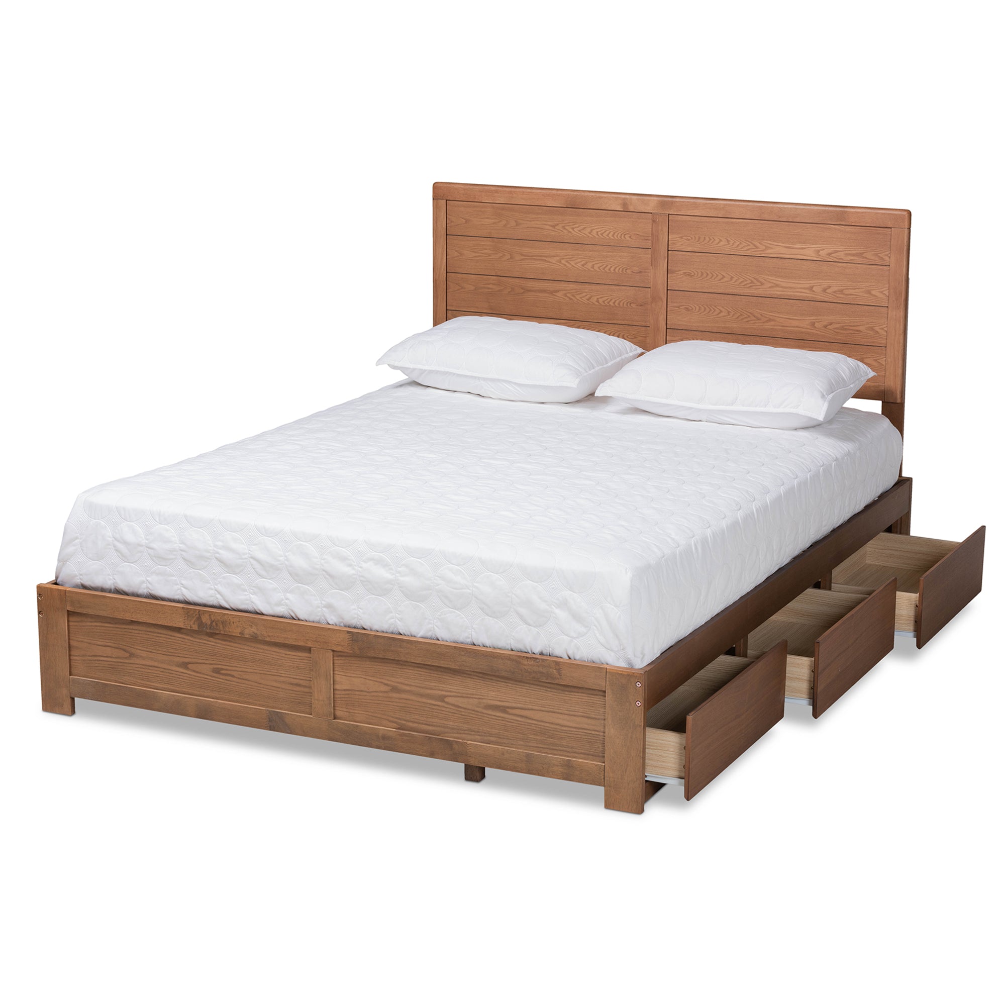 Lisa Modern Design Queen Size Ash Walnut Wood 3-Drawer Storage Bed
