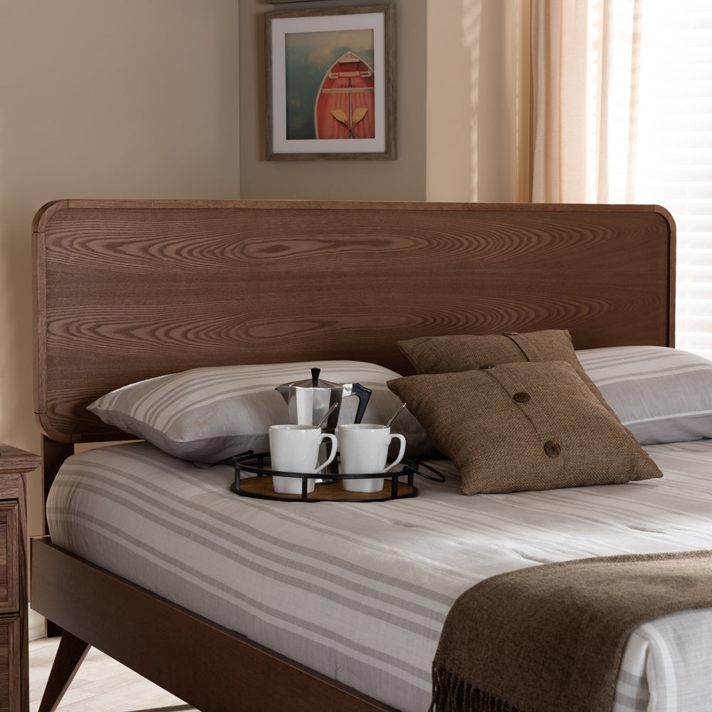 Mailene Mid-Century Modern Walnut Brown Finished Wood Queen Size Headboard