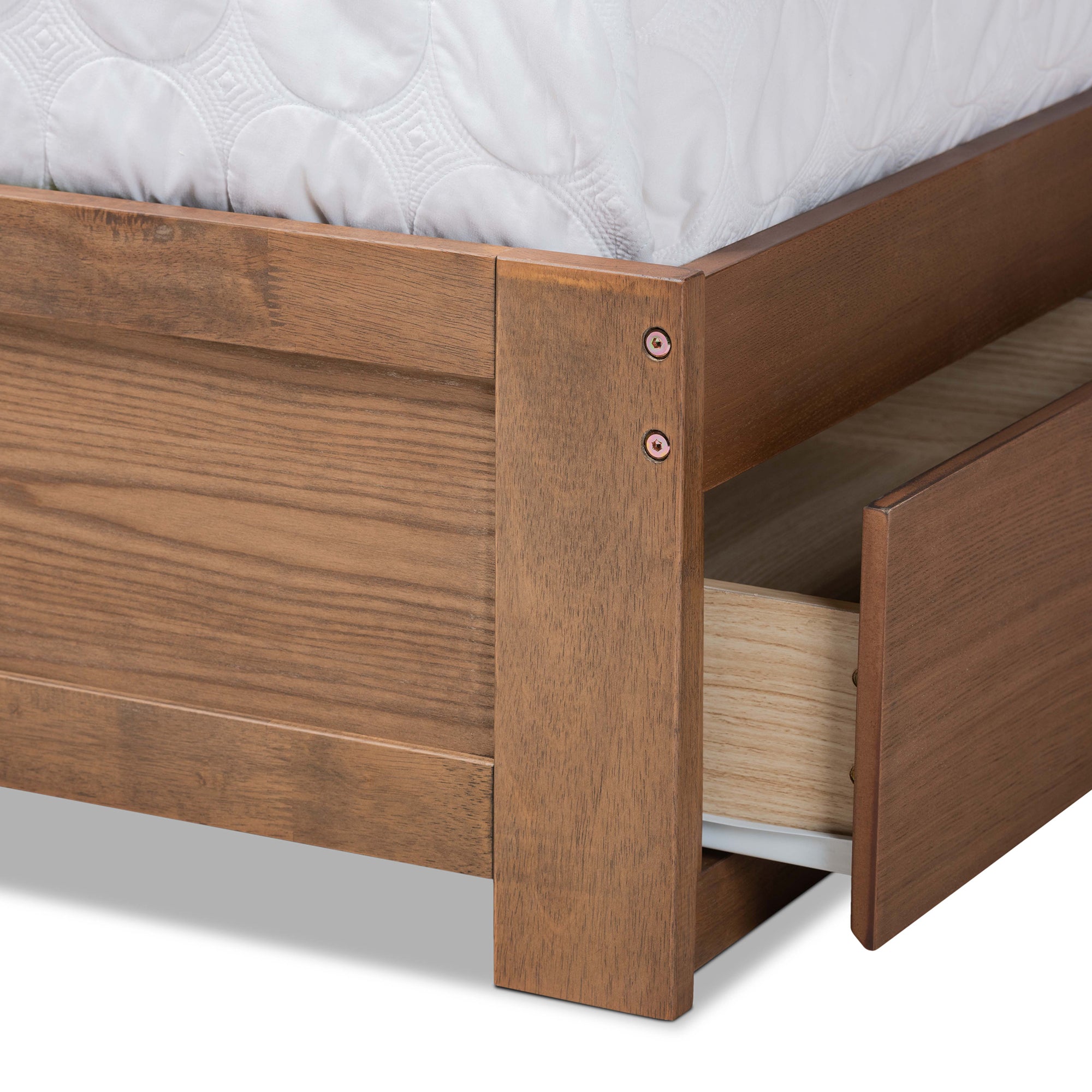 Eleni Ash Walnut Brown Finished Wood Queen Size 3-Drawer Platform Storage Bed