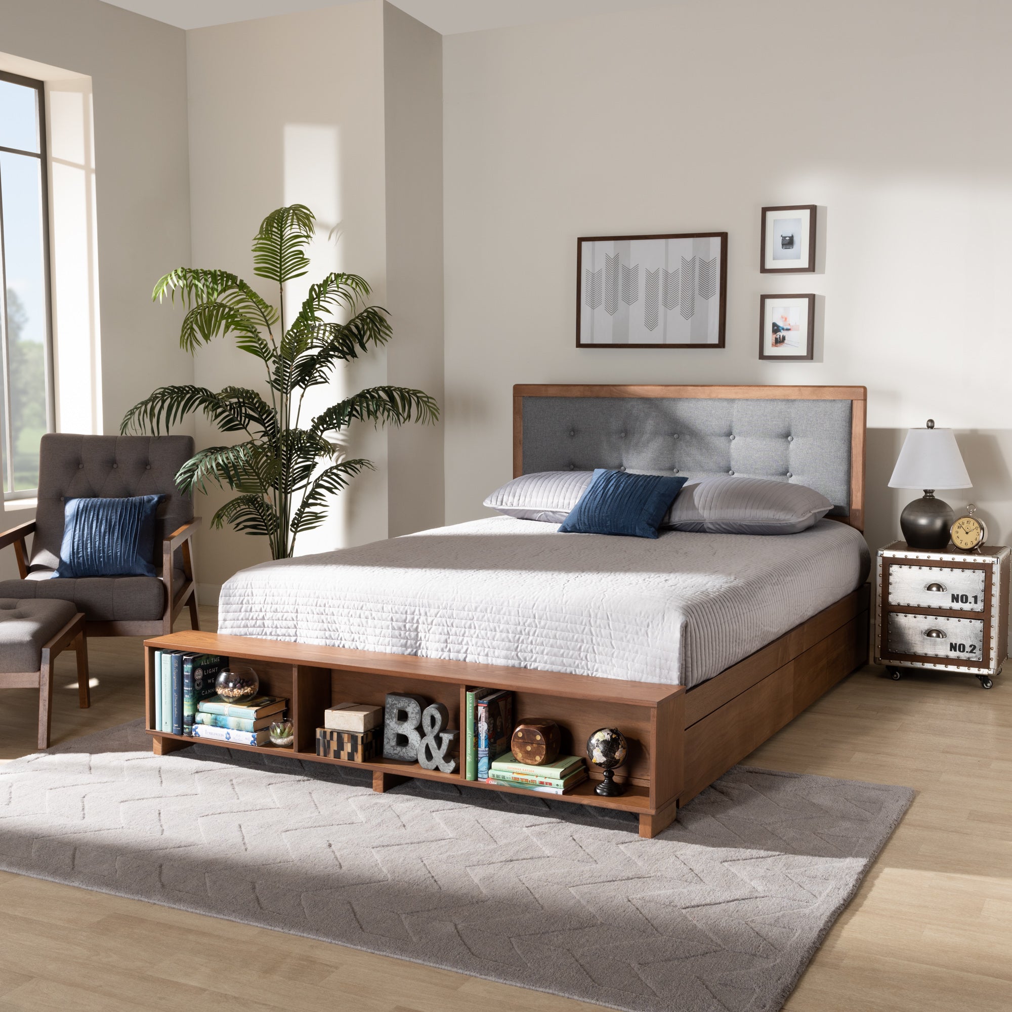 Cosma Ash Walnut Brown Finished Wood 4-Drawer Full Size Platform Storage Bed