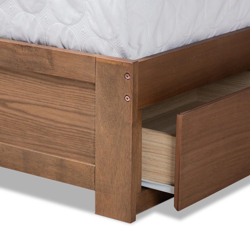 Lene Full Bed Dark Grey Fabric Walnut Wood with 3-Drawer Storage