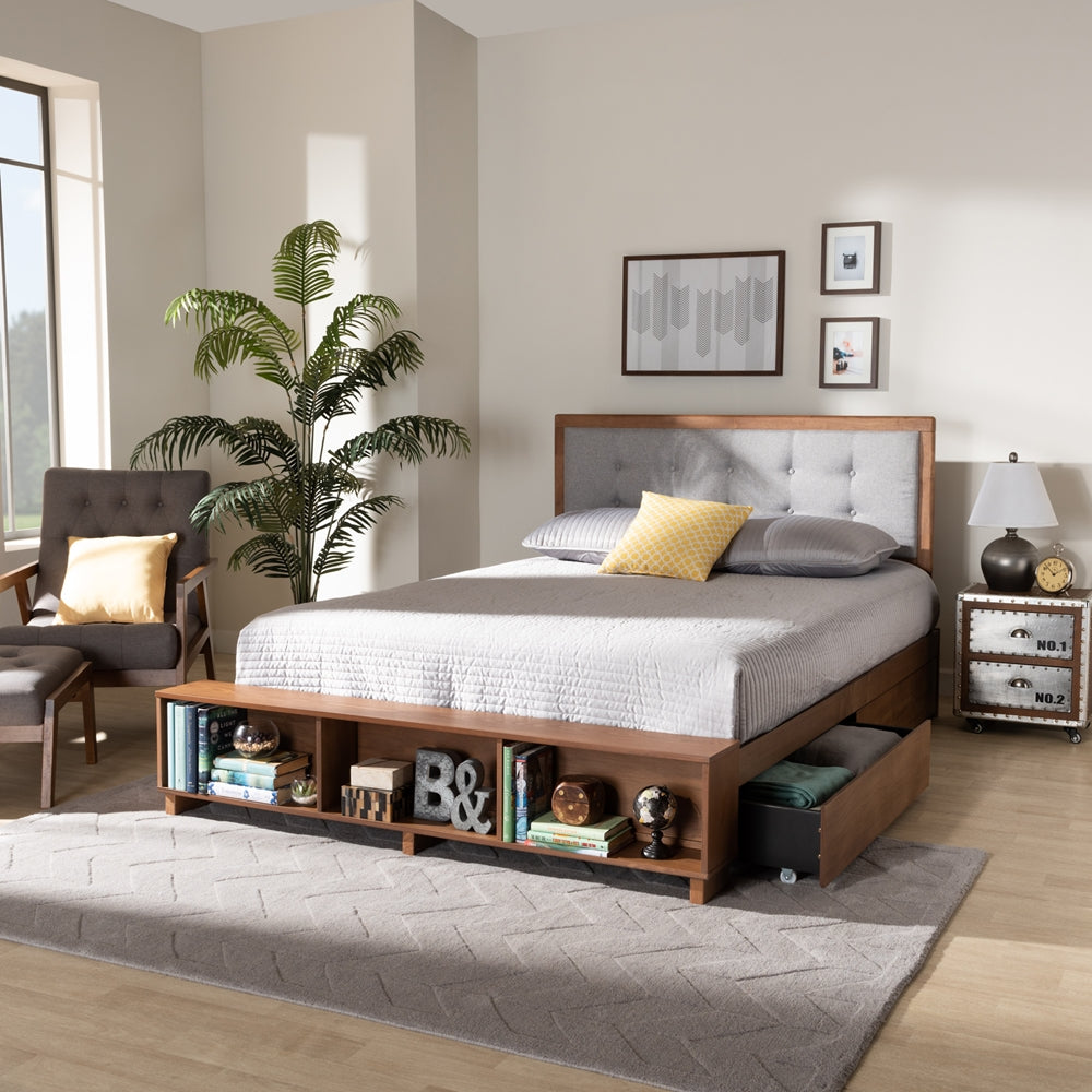 Cosma King Bed Transitional Ash Walnut Finish with 4-Drawer Storage