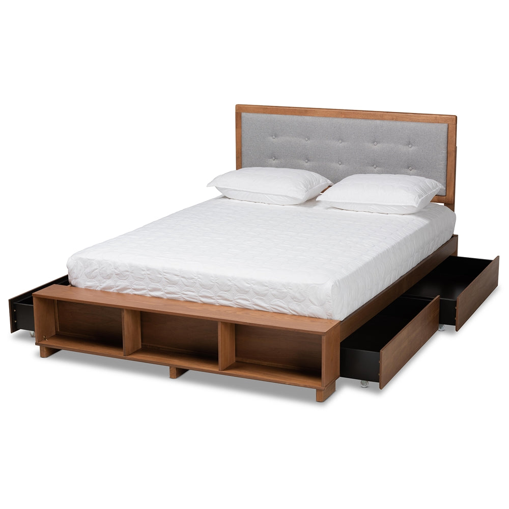 Cosma King Bed Transitional Ash Walnut Finish with 4-Drawer Storage