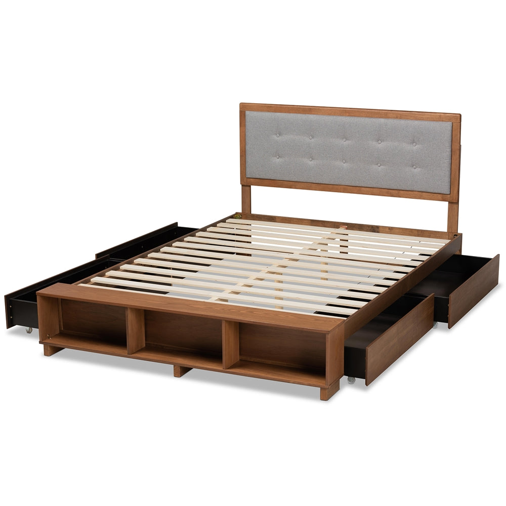 Cosma King Bed Transitional Ash Walnut Finish with 4-Drawer Storage