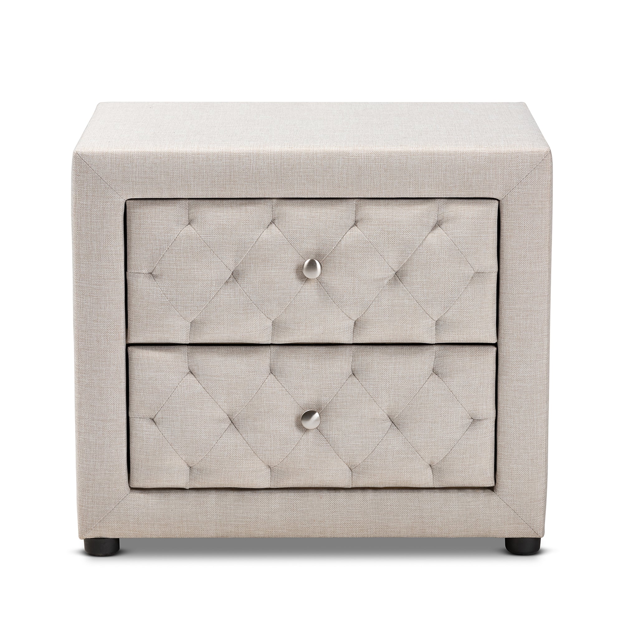 Lepine Modern and Contemporary Light Beige Fabric Upholstered 2-Drawer Wood Nightstand