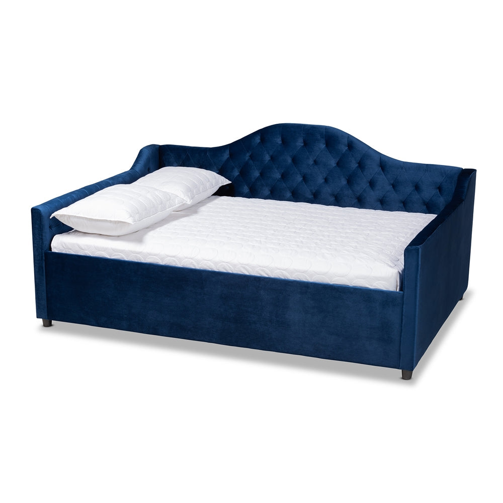 Perry Modern and Contemporary Royal Blue Velvet Fabric Upholstered and Button Tufted Full Size Daybed