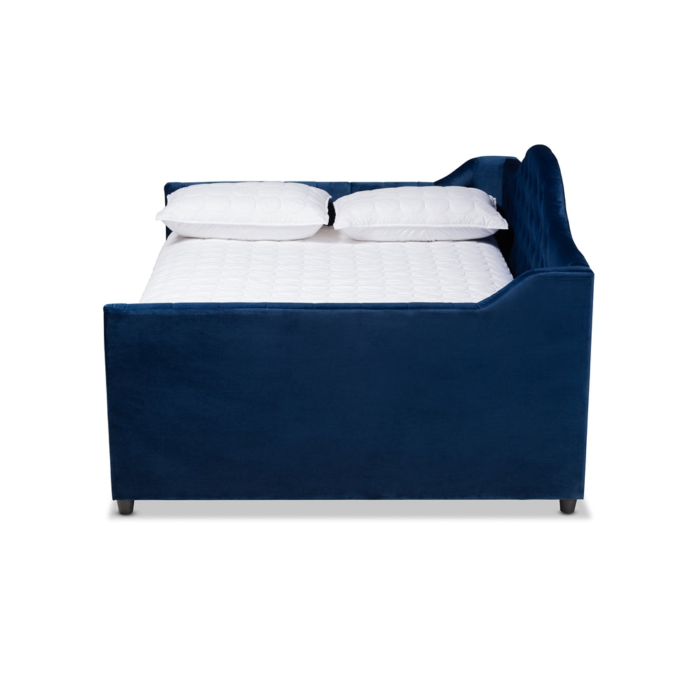 Perry Modern and Contemporary Royal Blue Velvet Fabric Upholstered and Button Tufted Full Size Daybed