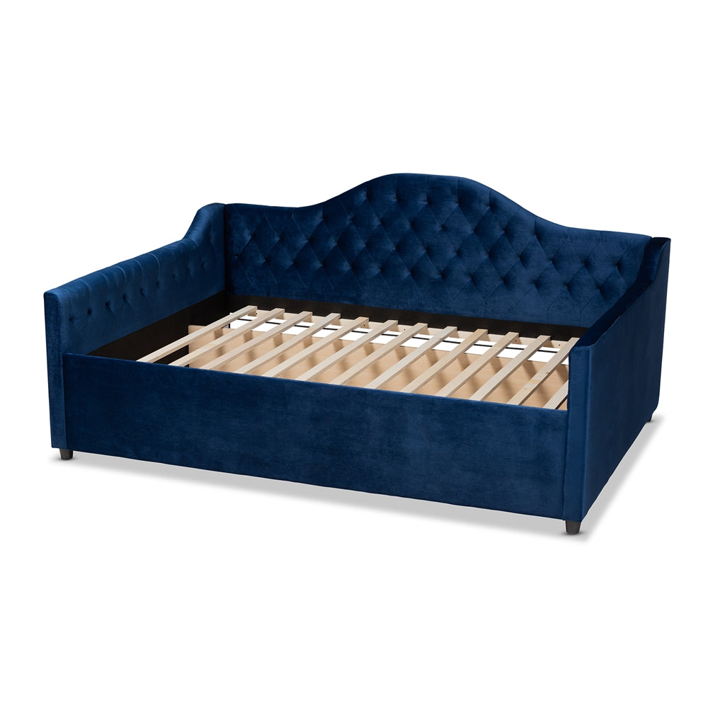 Perry Modern and Contemporary Royal Blue Velvet Fabric Upholstered and Button Tufted Full Size Daybed