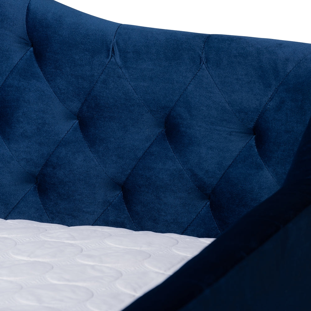 Perry Modern and Contemporary Royal Blue Velvet Fabric Upholstered and Button Tufted Full Size Daybed