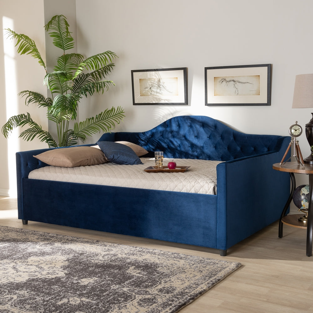 Perry Modern and Contemporary Royal Blue Velvet Fabric Upholstered and Button Tufted Full Size Daybed