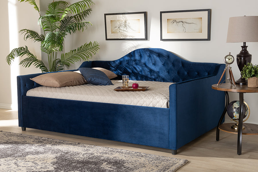 Perry Modern and Contemporary Royal Blue Velvet Fabric Upholstered and Button Tufted Full Size Daybed