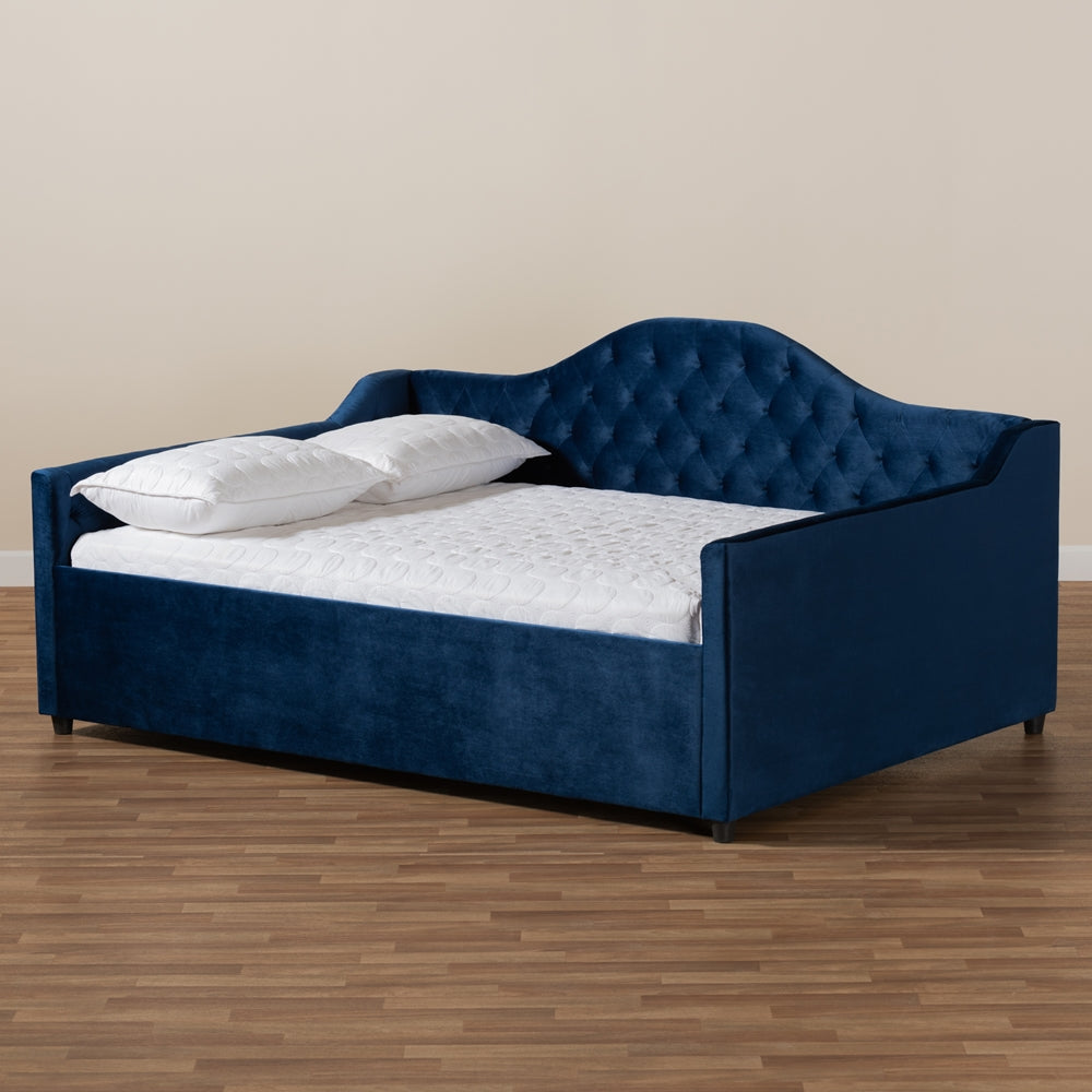 Perry Navy Blue Velvet Fabric Upholstered And Button Tufted Full Size Daybed