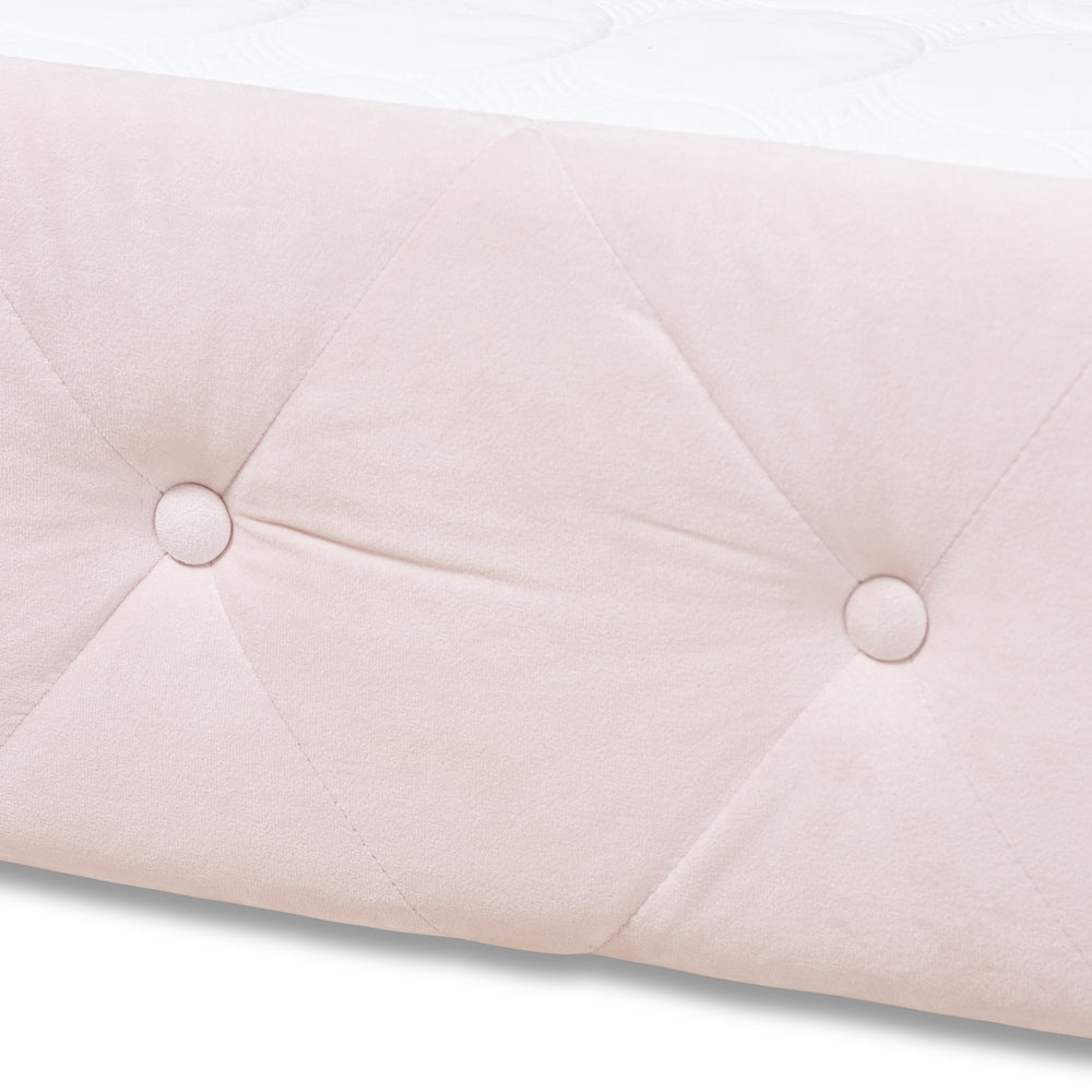 Amaya Light Pink Velvet Fabric Upholstered Twin Size Daybed With Trundle