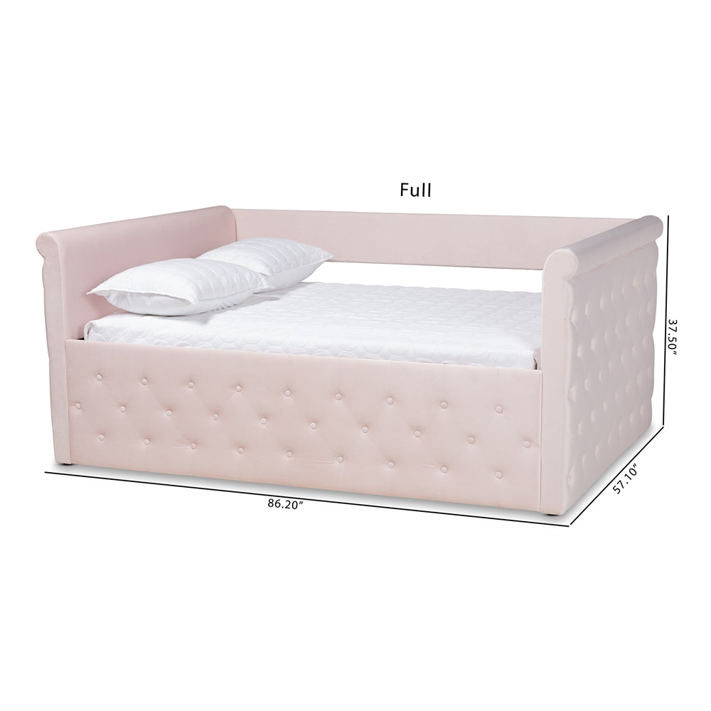 Amaya Light Pink Velvet Fabric Upholstered Full Size Daybed