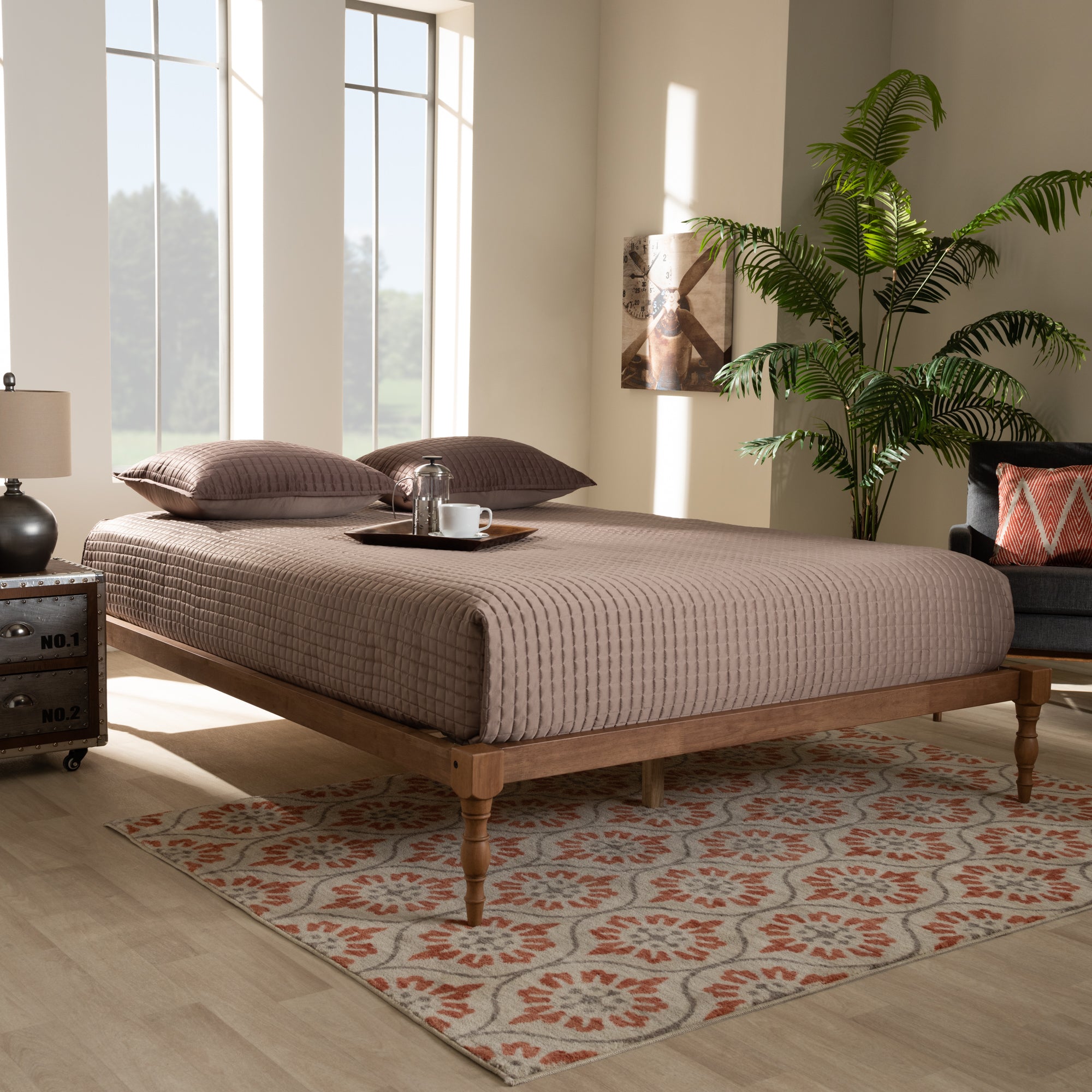 Iseline Walnut Brown Finished Wood Queen Size Platform Bed Frame